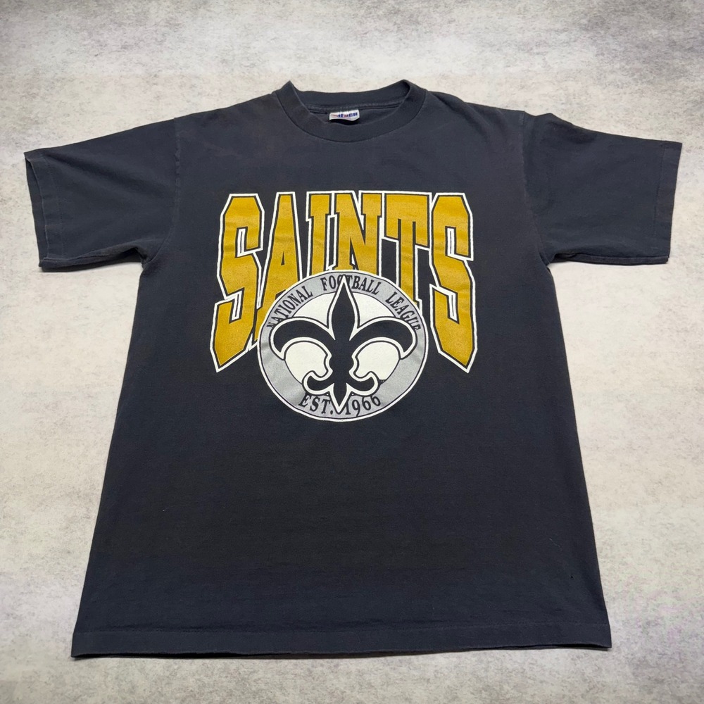 Vintage 90s‎ New Orleans Saints NFL T-Shirt Trench Made in USA Black Large